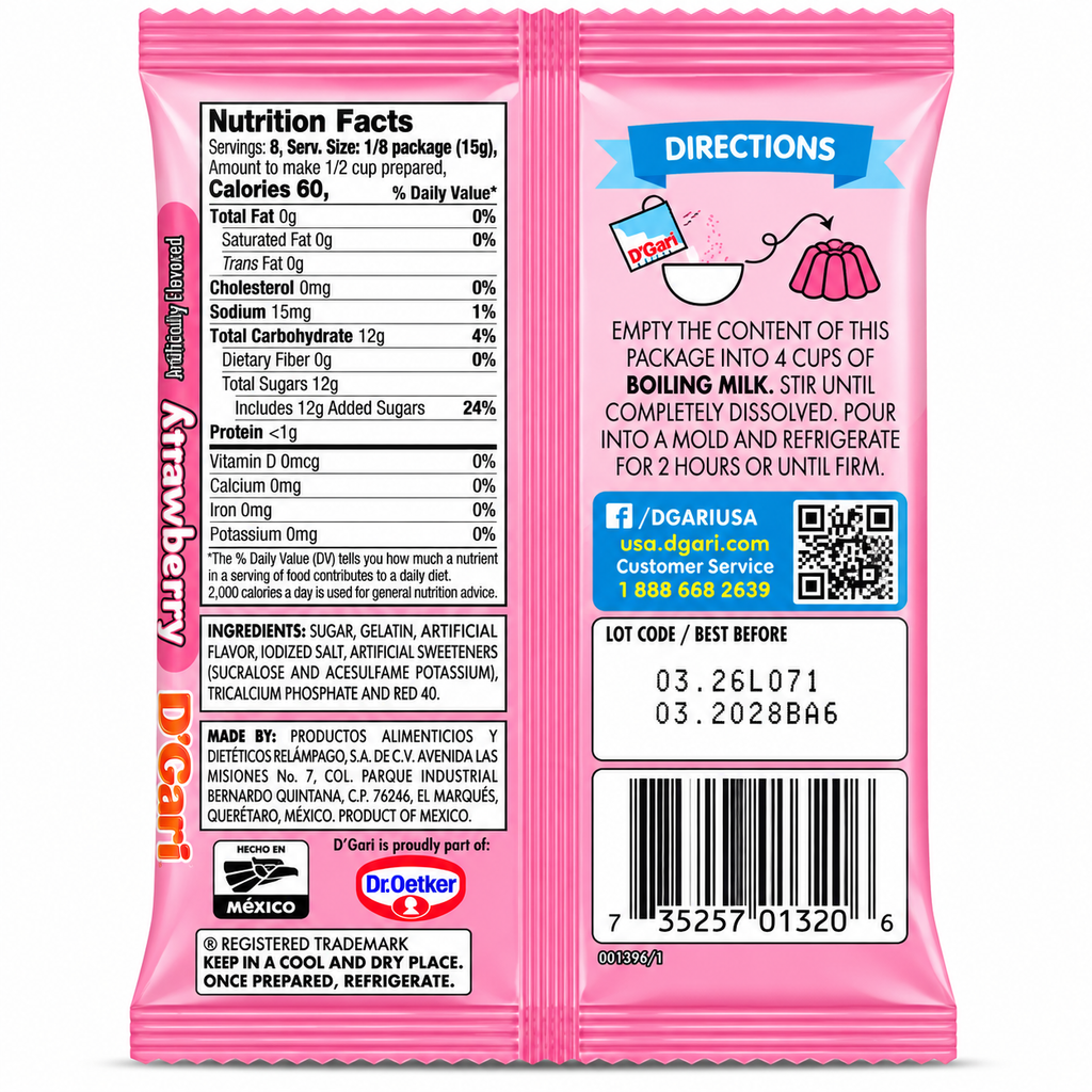 D'Gari Strawberry Dessert Gelatin Powder | 120g Packet