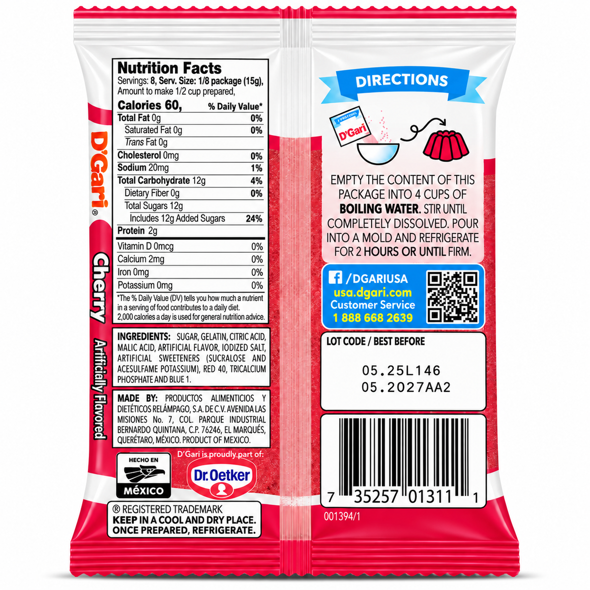 D'Gari Cherry Flavored Gelatin Dessert Powder | 120g Packet