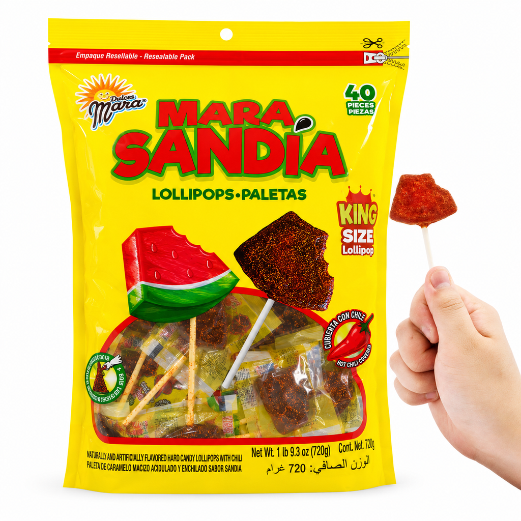 Mara Sandia King Size Chili Coated Watermelon shaped Lollipops |40 pieces