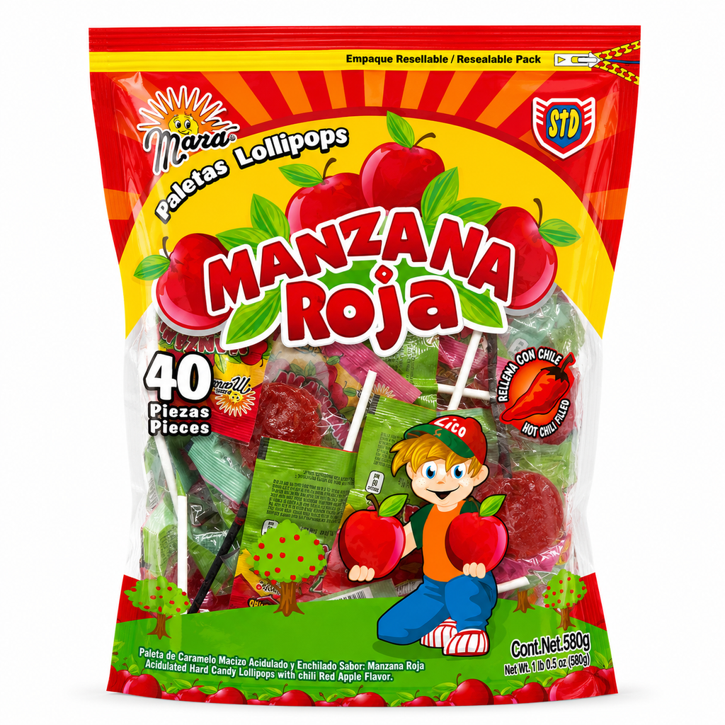 Manzana Roja apple flavored lollipops with chili filling | 40 pieces
