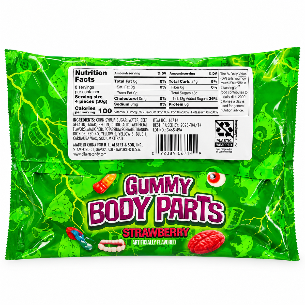 Gummy Body Parts Halloween Scary Body Parts Shaped Gummies Strawberry | 32 Individually Wrapped Gummies