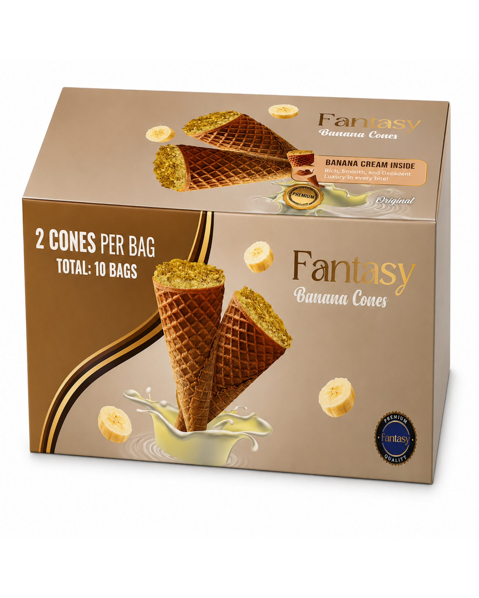 Fantasy Cream Filled Waffle Cones – Crispy Wafer Cones 10 Bag Pack (2 Cones Per Bag)