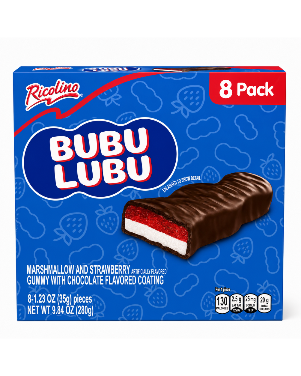 Bubu lubu 8ct Marshmallow and Strawberry Gummy with Chocolate Flavored Coating