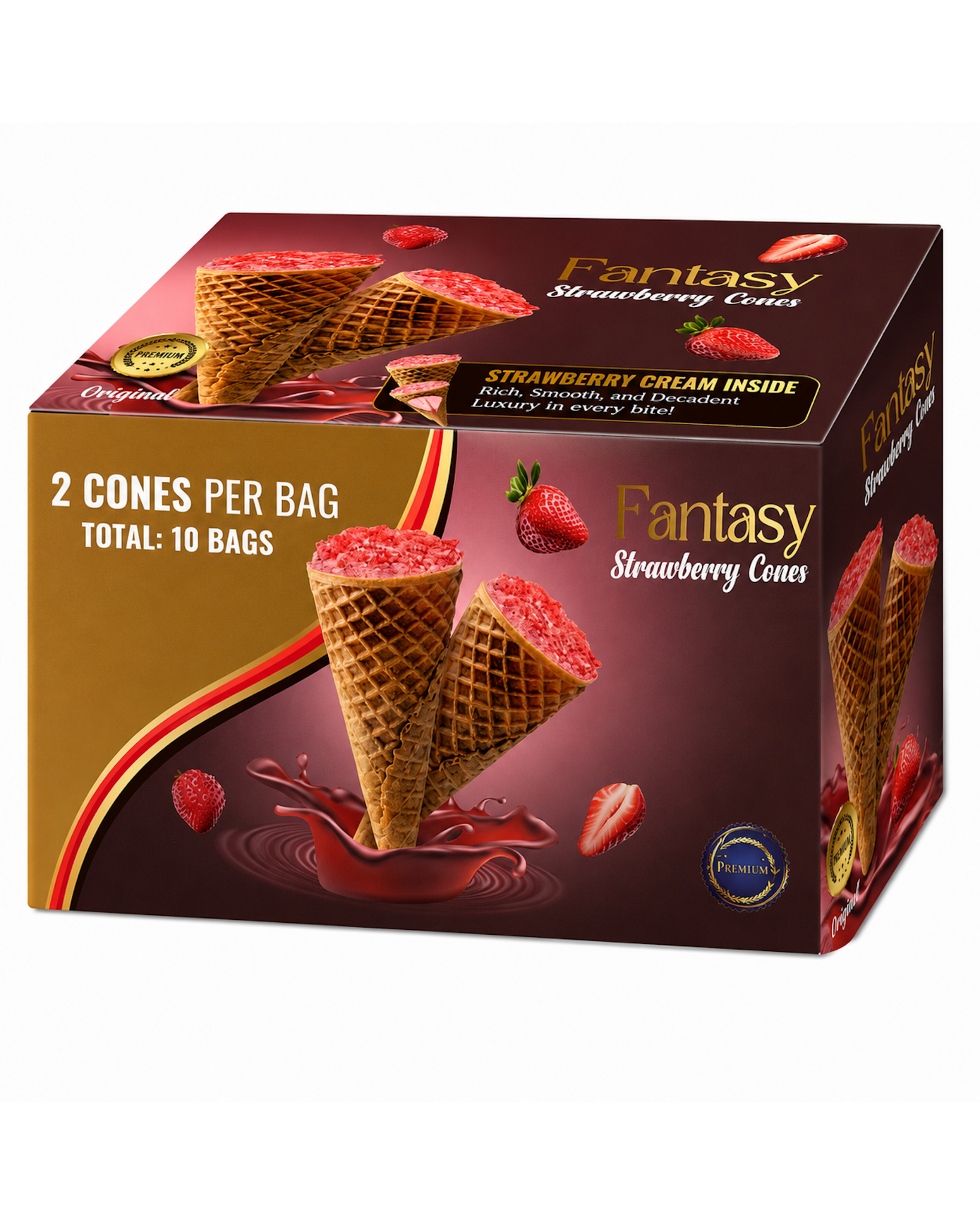 Fantasy Cream Filled Waffle Cones – Crispy Wafer Cones 10 Bag Pack (2 Cones Per Bag)