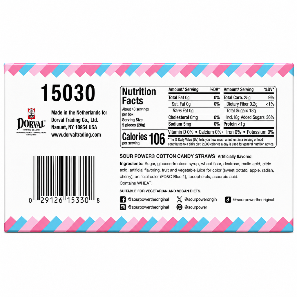 Sour Power Straws | 24 individual packages Cotton Candy