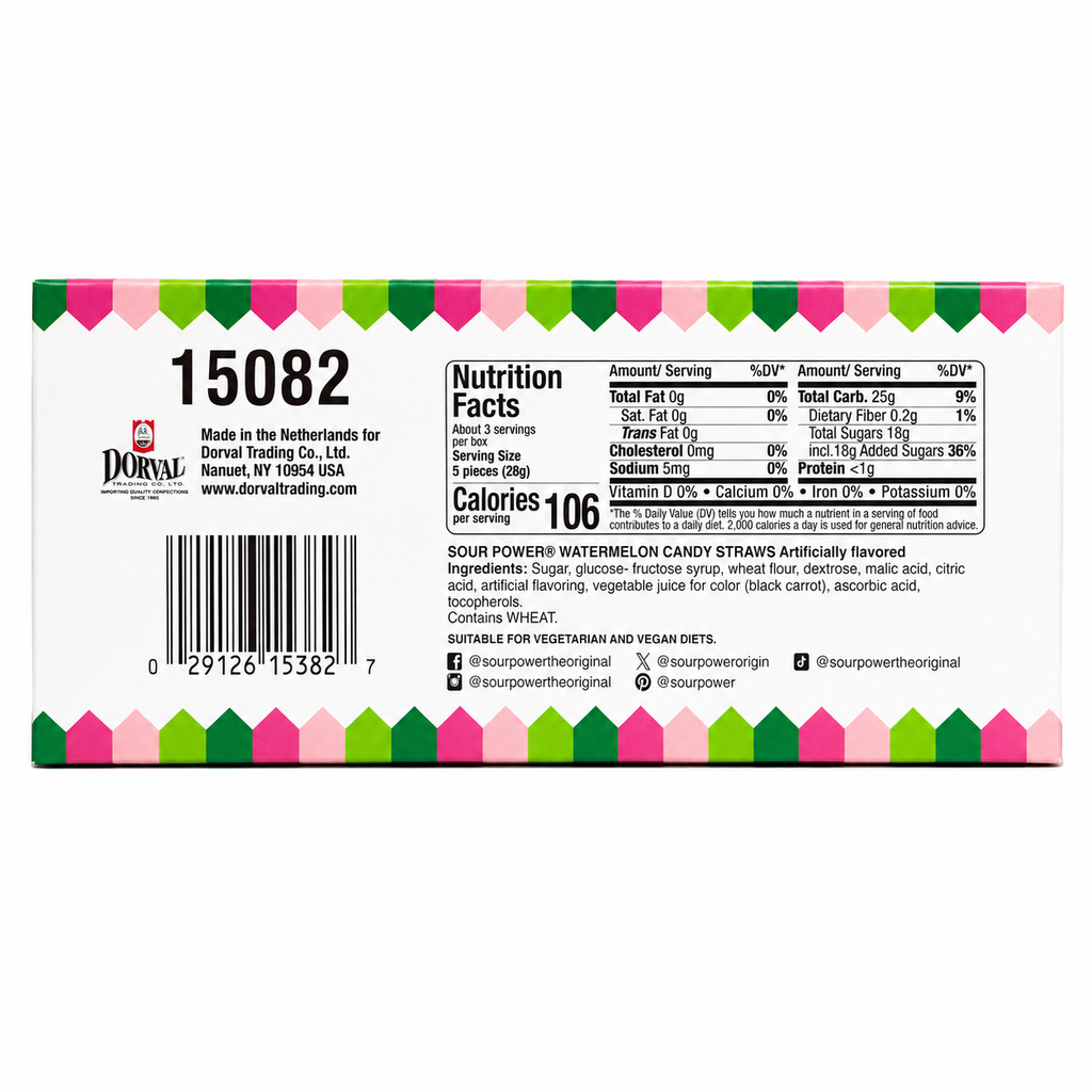 Sour Power Straws | 24 individual packages box Watermelon