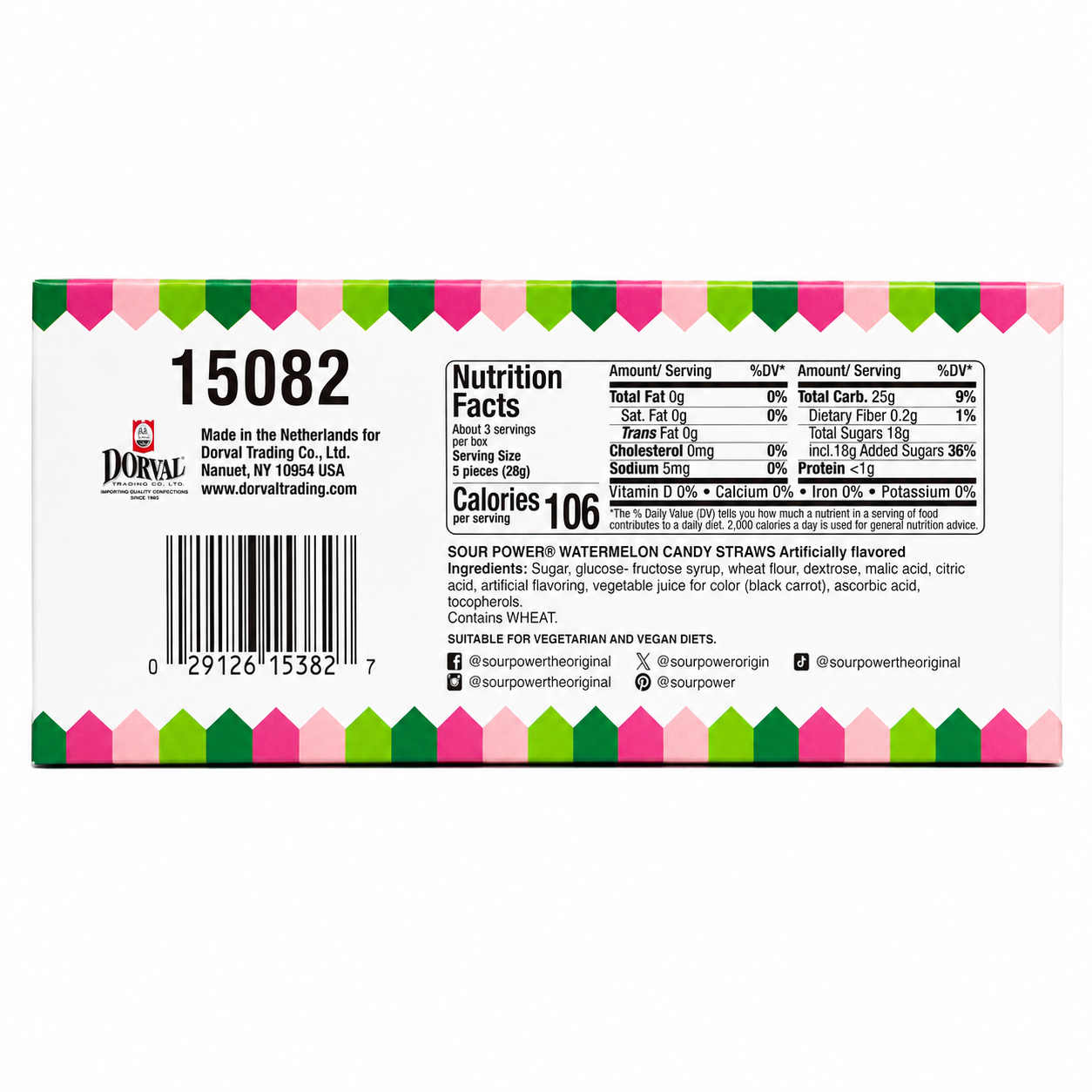 Sour Power Straws | 24 individual packages box Watermelon