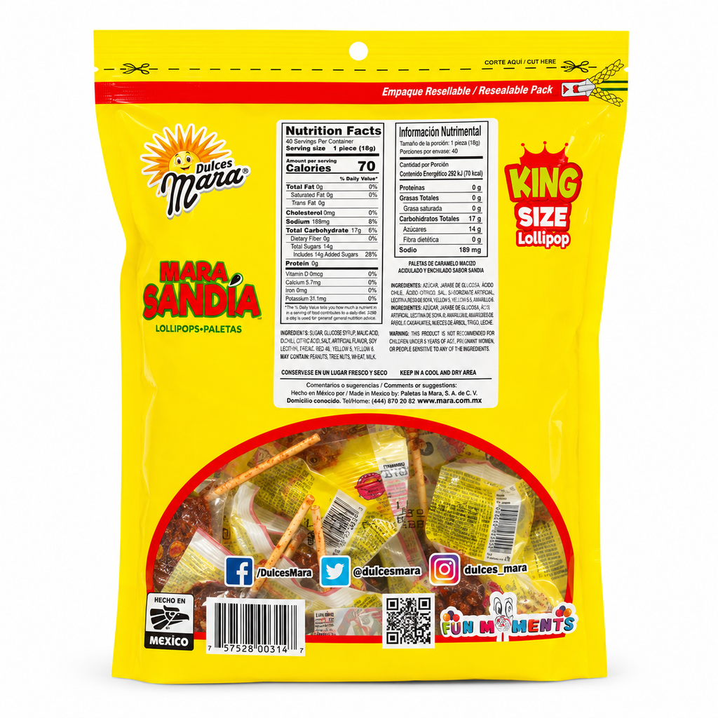 Mara Sandia King Size Chili Coated Watermelon shaped Lollipops |40 pieces