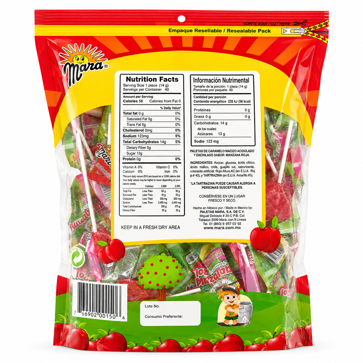 Manzana Roja apple flavored lollipops with chili filling | 40 pieces