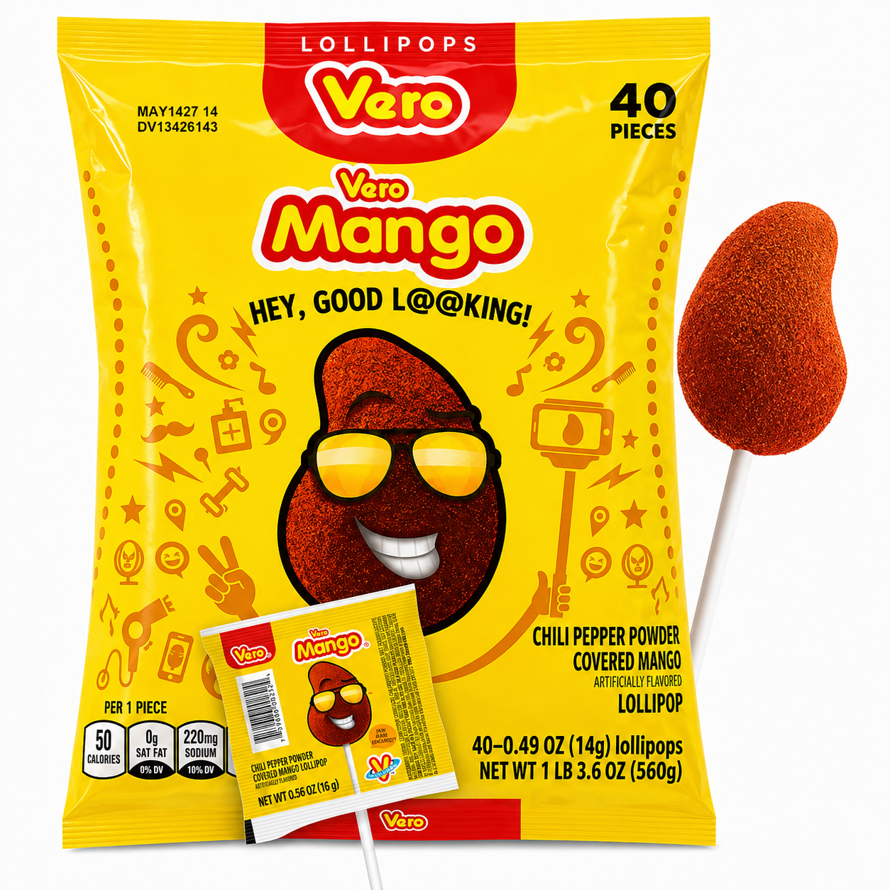 Vero Mango Chili Powder Covered Lollipop | 40 pieces Bag