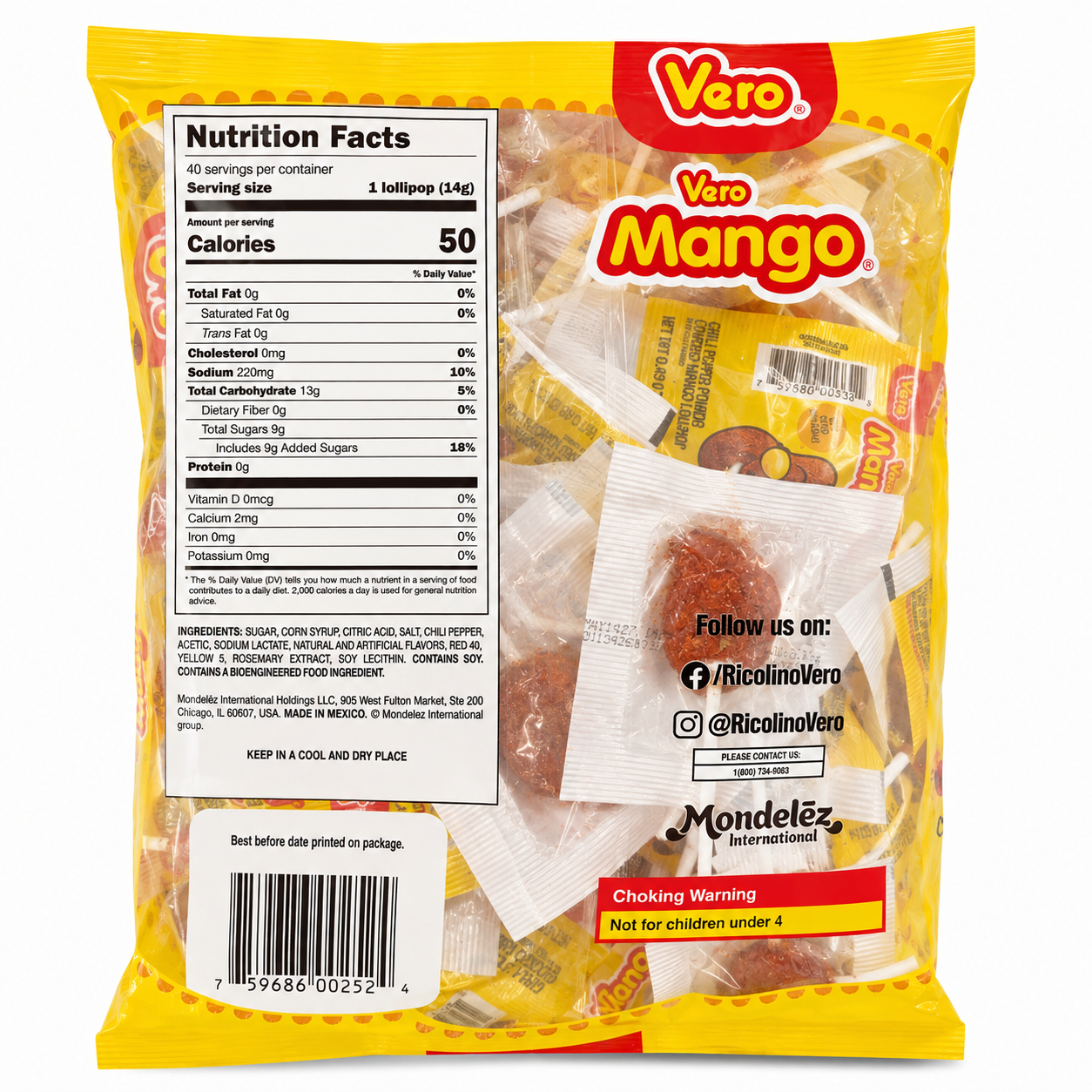 Vero Mango Chili Powder Covered Lollipop | 40 pieces Bag