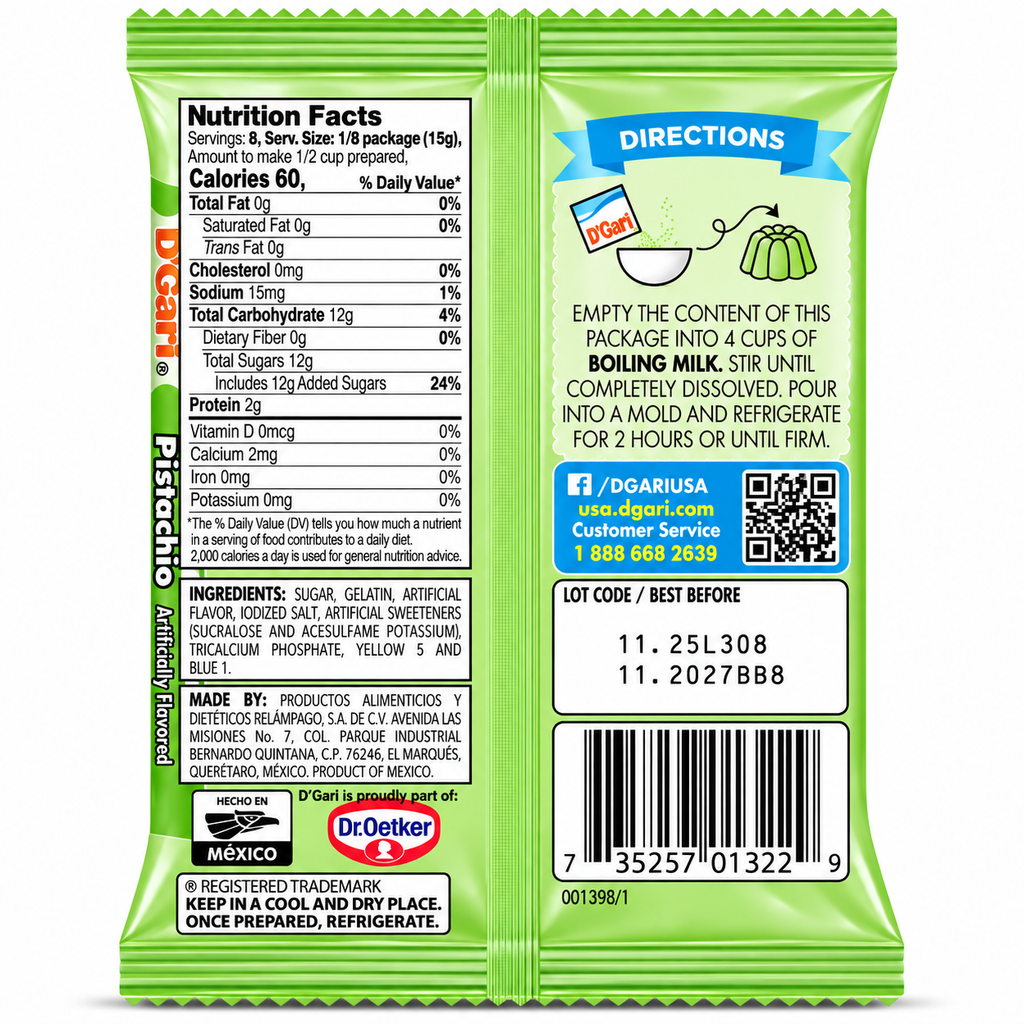 D'Gari Pistachio Flavored Gelatin Dessert Powder |120g packet