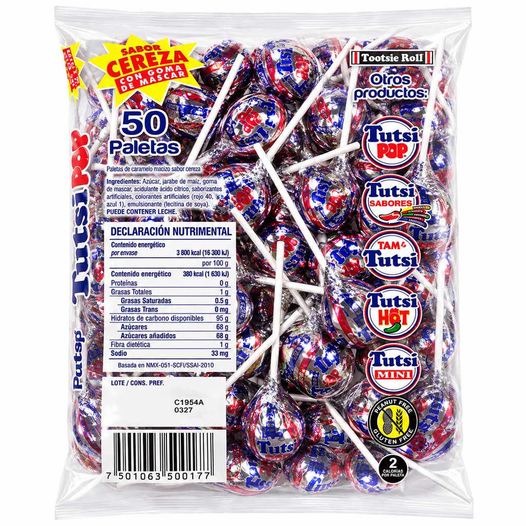 Tutsi Pop Cherry Flavor Lollipop | 50 piece bag