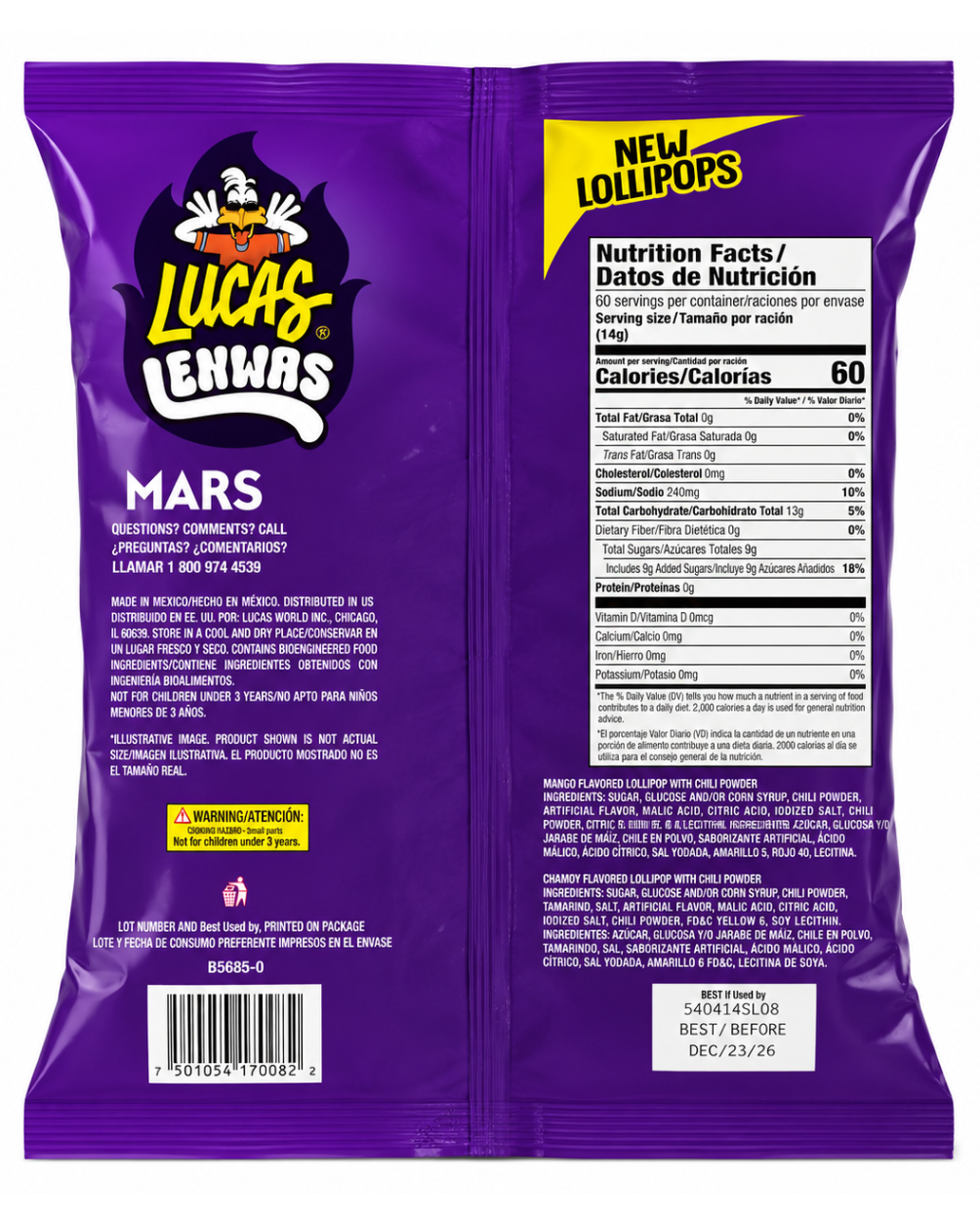 Lucas Lenwas Mango, Chamoy, and Watermelon 60pc Variety Bag