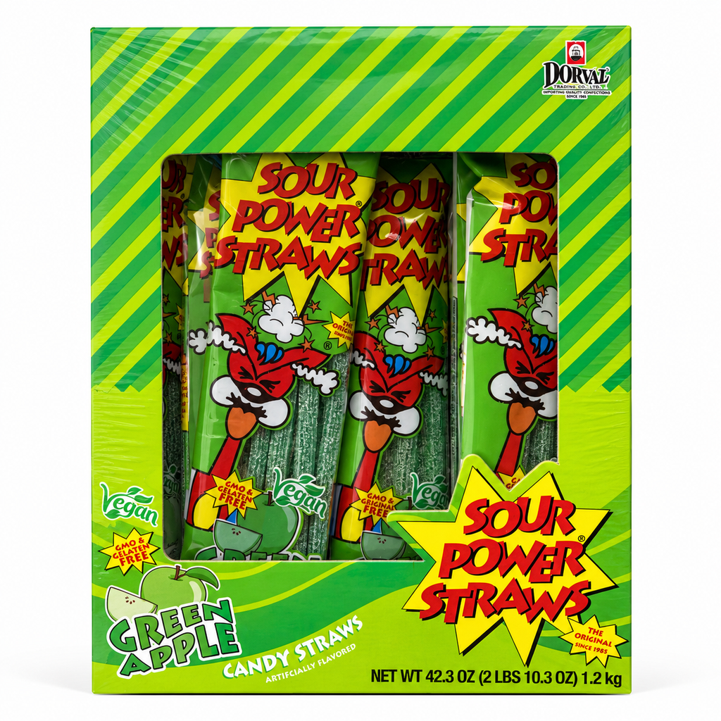 Sour Power Straws | 24 individual packages box Green Apple