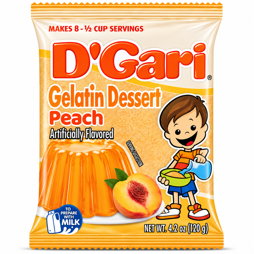 D'Gari Peach Flavored Gelatin Dessert Powder | 120g Packet