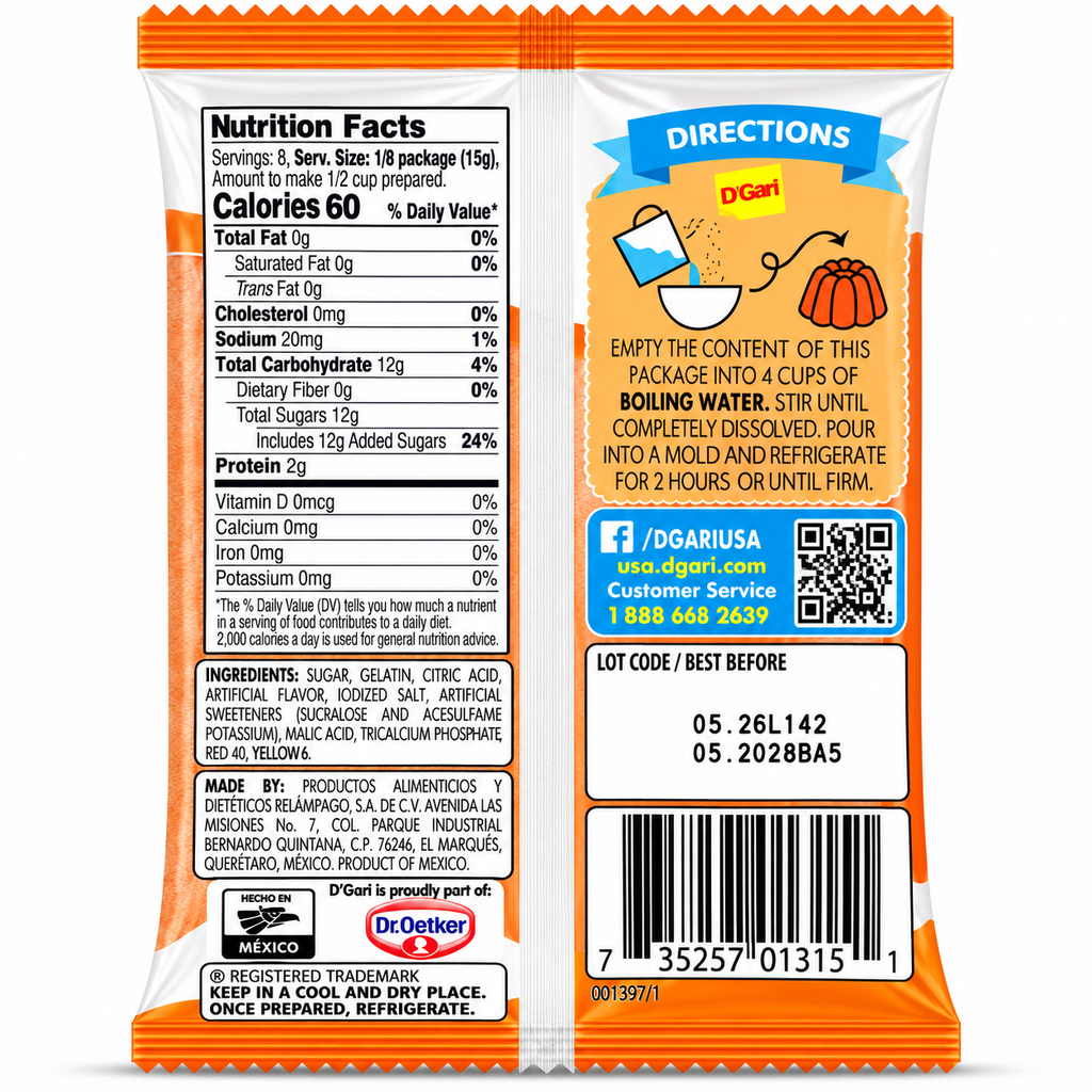D'Gari Orange Flavored Gelatin Dessert Powder | 120g packet
