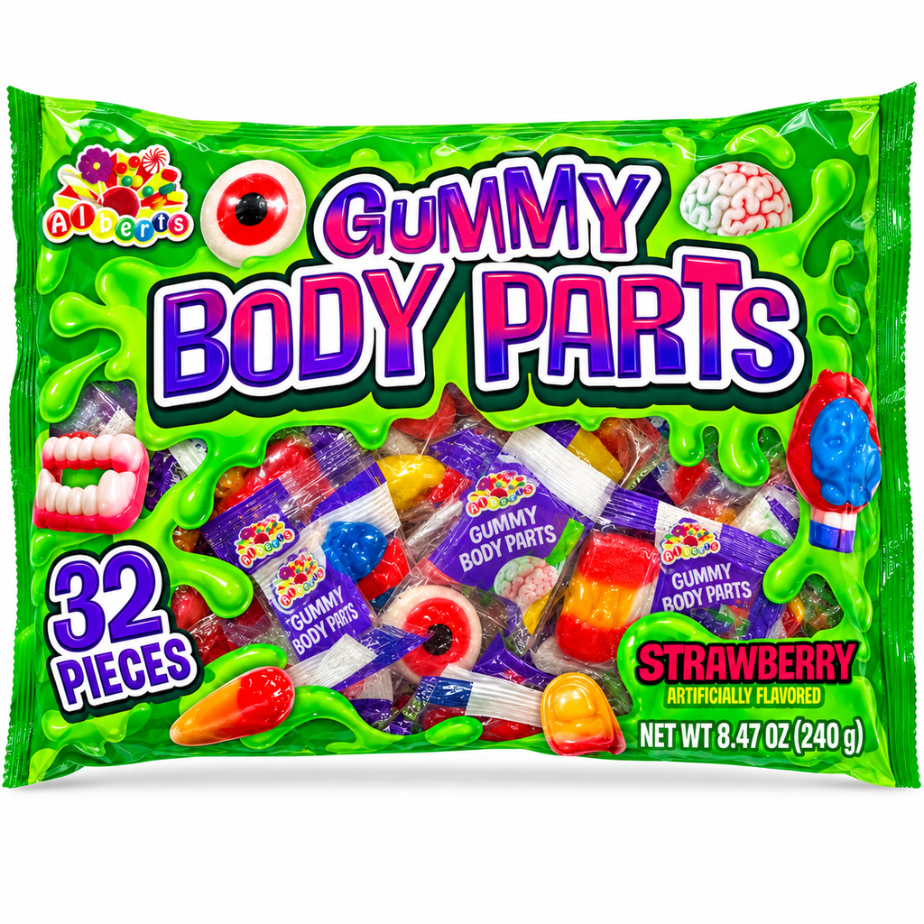 Gummy Body Parts Halloween Scary Body Parts Shaped Gummies Strawberry | 32 Individually Wrapped Gummies