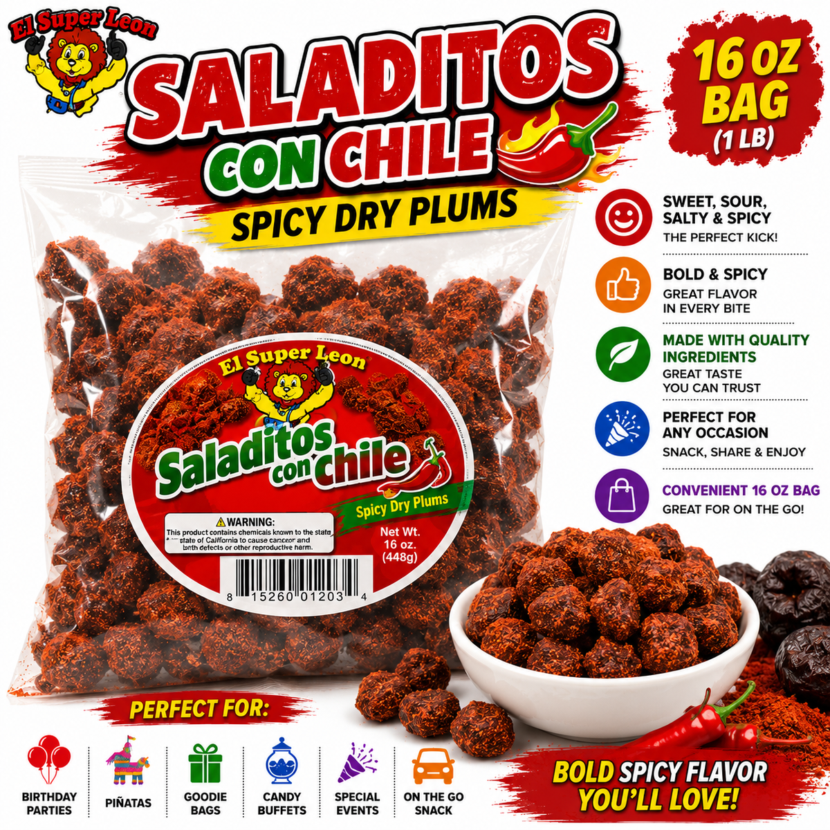 Saladitos Con Chile 1lb El Super Leon