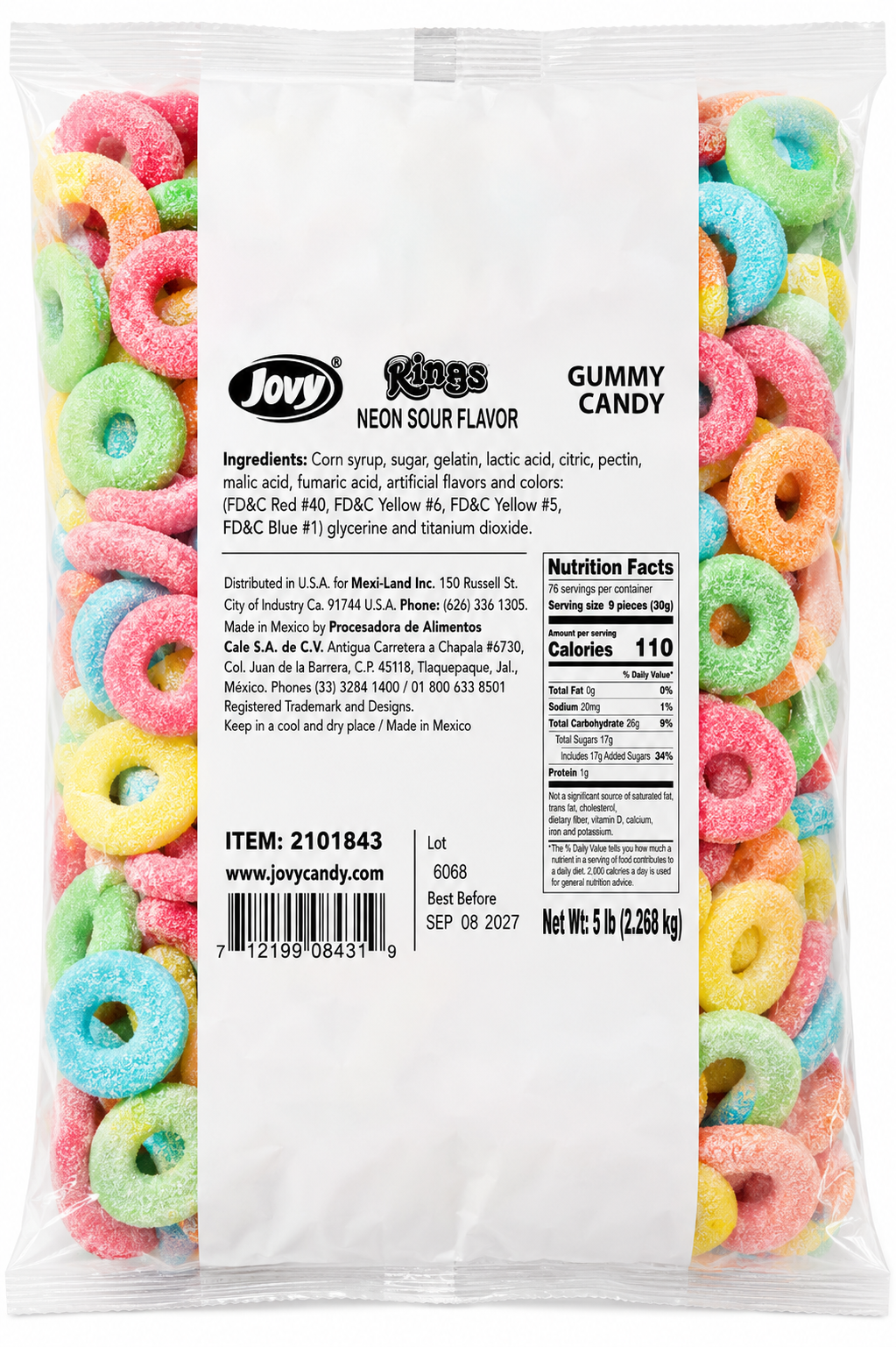 Neon Sour Flavor Rings 5lb