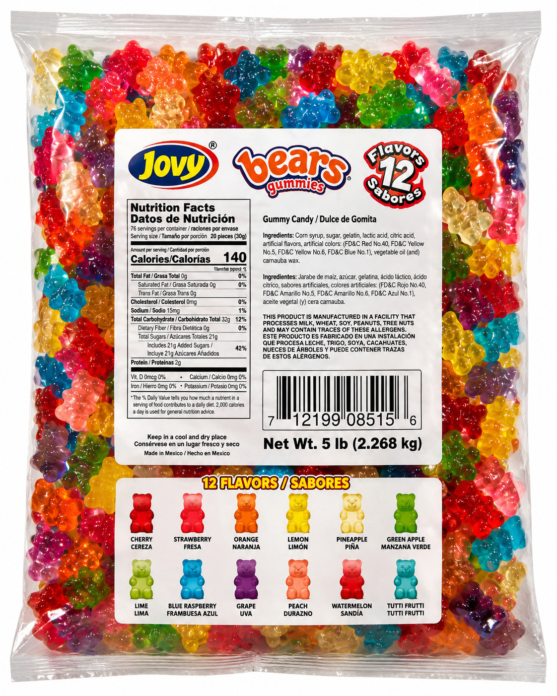 Jovy Gummy Bears – 12 Flavors – 5 lb Bulk Bag