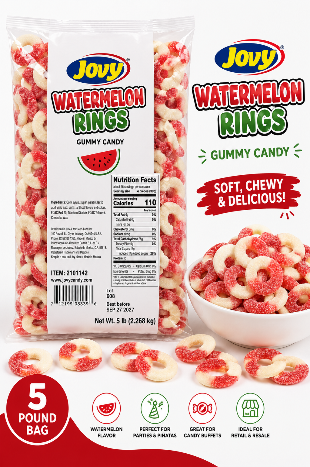 Jovy Watermelon Rings Gummies – 5 lb