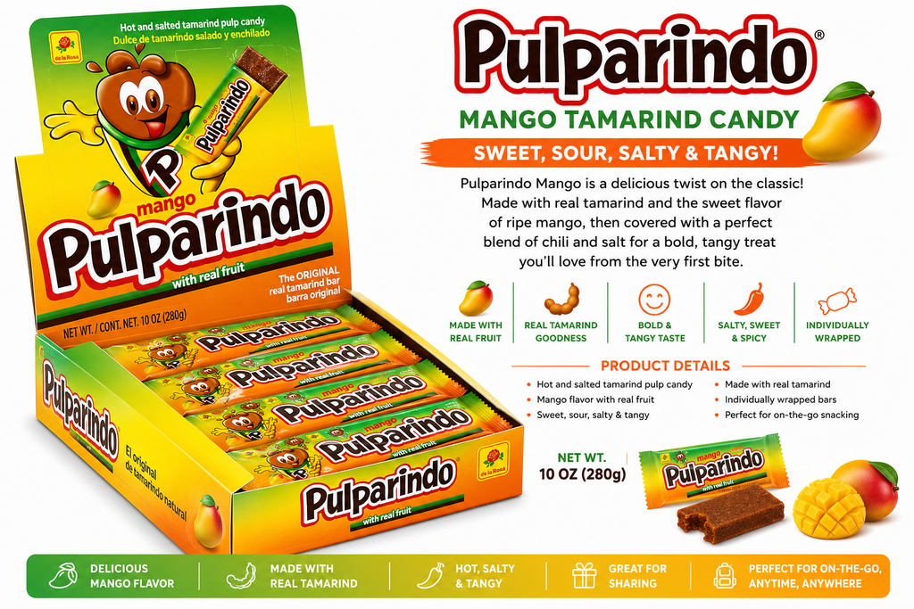 Pulparindo Original Tamarind Candy Bars – 20 Count Display Box