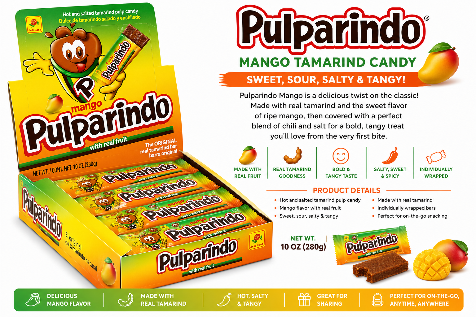 Pulparindo Original Tamarind Candy Bars – 20 Count Display Box