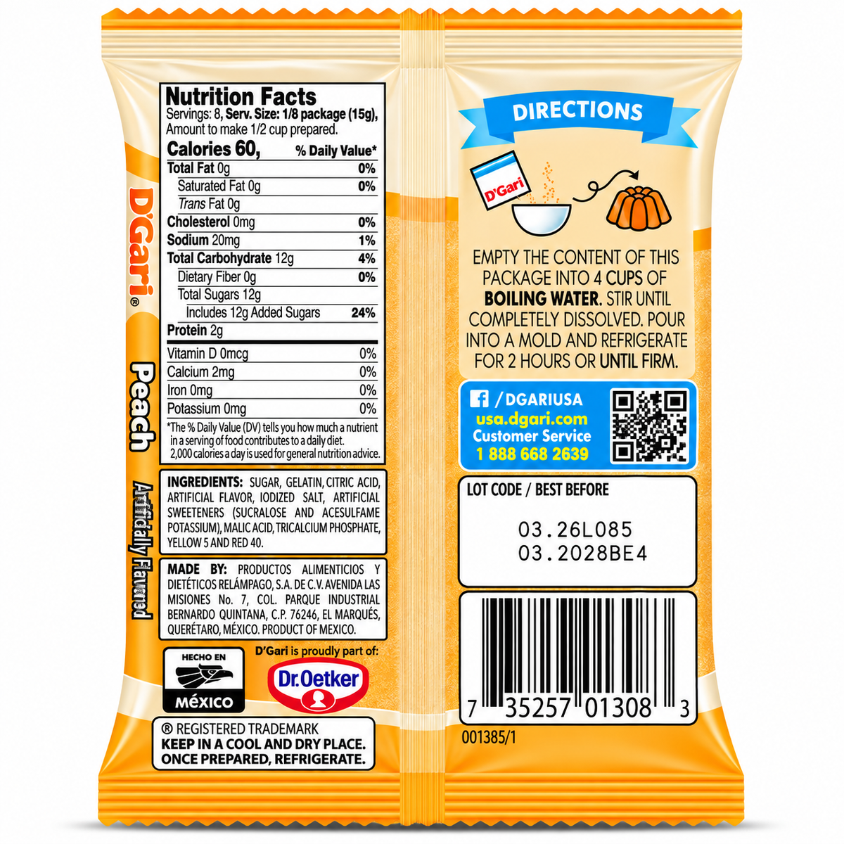 D'Gari Peach Flavored Gelatin Dessert Powder | 120g Packet