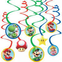 Super Mario Brothers Swirl Hanging Decorations 12ct