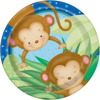 Boy Monkey Baby Shower Round Plates 7" 8ct